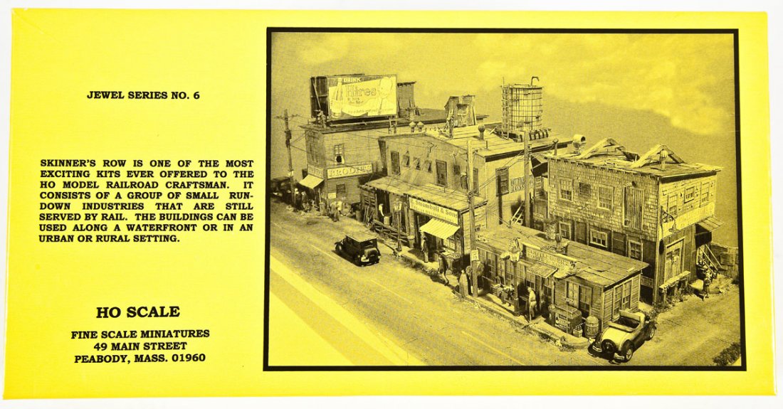 Fine Scale Miniatures Skinner's Row Kit #6: DESCRIPTION: Fine Scale Miniatures Skinner's Row Jewel Series kit #6. HO scale. CONDITION: Unused and sealed in original box.