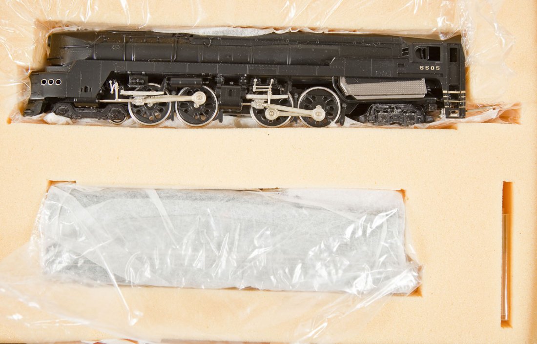 Key/Samhongsa T-1 Duplex #5500 Brass Loco & Tender: DESCRIPTION: Key Imports T-1 Duplex #5500 As Built painted brass locomotive and tender. Made by Samhongsa. HO scale. CONDITION: Appears lightly used and serviced. In original box.