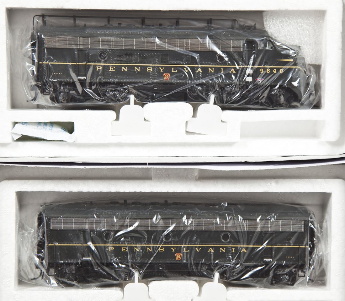Broadway Limited PRR F7A & F7B Locomotives: DESCRIPTION: Broadway Limited PRR F7A and F7B locomotives. HO scale. CONDITION: Appear unused in original boxes.
