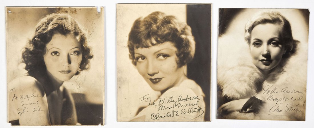 3 Signed Headshots of Hollywood Actresses: DESCRIPTION: Three signed sepia headshots of old Hollywood actresses from the 1930s and 1940s. Includes: Claudette Colbert, Sylvia Sidney, and Ann Sothern. Each signed to "Lt. Billy Ambrose". MEASUREM