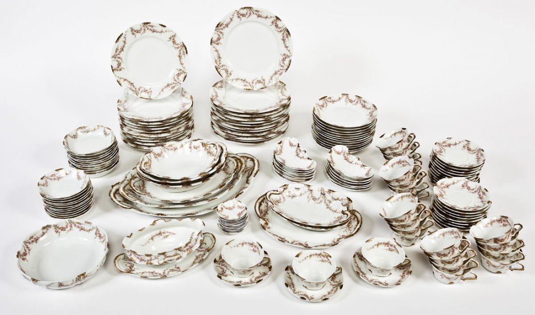 186 Pc Haviland Limoges Schleiger Dish Set: DESCRIPTION: One hundred eighty-six piece Théodore Haviland Limoges dish set. In the Schleiger 145 pattern. Each piece is marked on the bottom "Théodore Haviland Limoges France". Includes: twenty-th