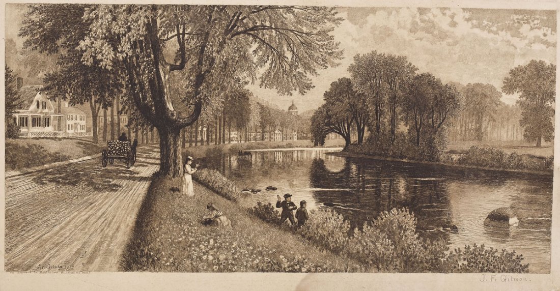 After James Franklin Gilman (American, 19th C): DESCRIPTION: After James Franklin Gilman (American, 19th C). Print of an etching from 1889. Titled "The Approach to Montpelier Vt. (From the West)". Titled and signed in the print. Signed in pencil ou