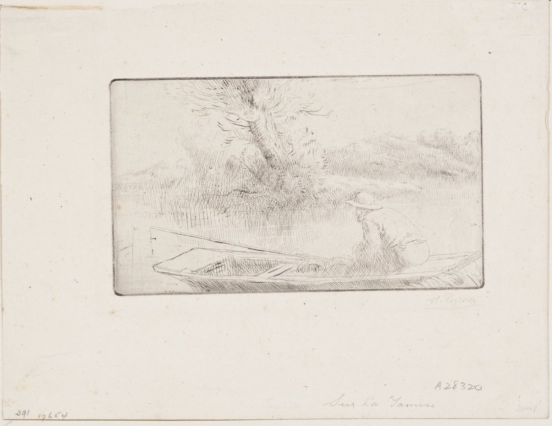 Alphonse Legros (French, 1837-1911): DESCRIPTION: Alphonse Legros (French, 1837-1911). Etching and drypoint wove paper. "Along the Thames" (Sur la Tamise). Proof No. 6 (10 proofs in all in 3 states). Signed in pencil to lower right. Hing