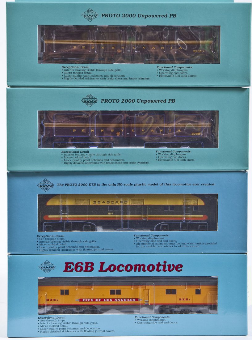4 Proto-2000 Series Diesel Locomotives: DESCRIPTION: Four Proto-2000 Series locomotives including UP #926B, SAL #3107, PRR #5752B, and PRR 5750B. CONDITION: Appear unused in original boxes.