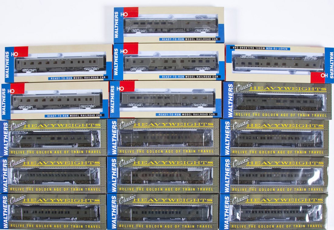16 Walthers Santa Fe Pullman Cars: DESCRIPTION: Sixteen Walthers Santa Fe Pullman cars. CONDITION: Appear unused in original boxes.