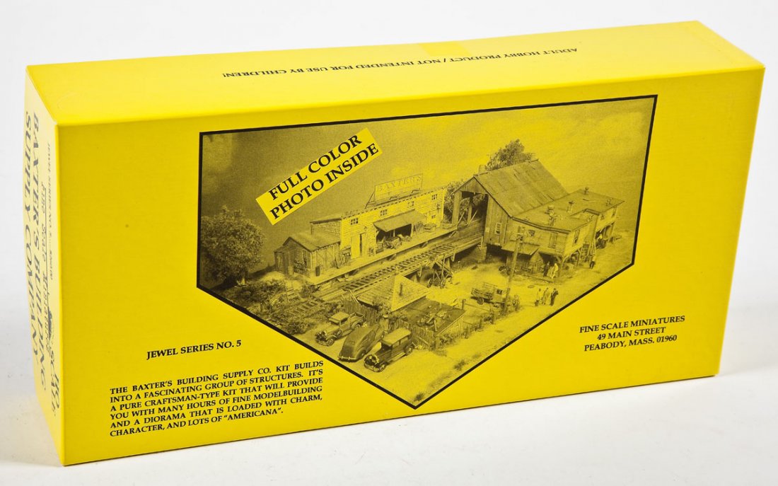 Fine Scale Miniatures Baxter's Building Kit #5: DESCRIPTION: Fine Scale Miniatures Baxter's Building Supply Company Jewel Series kit #5 CONDITION: Unused in original box.
