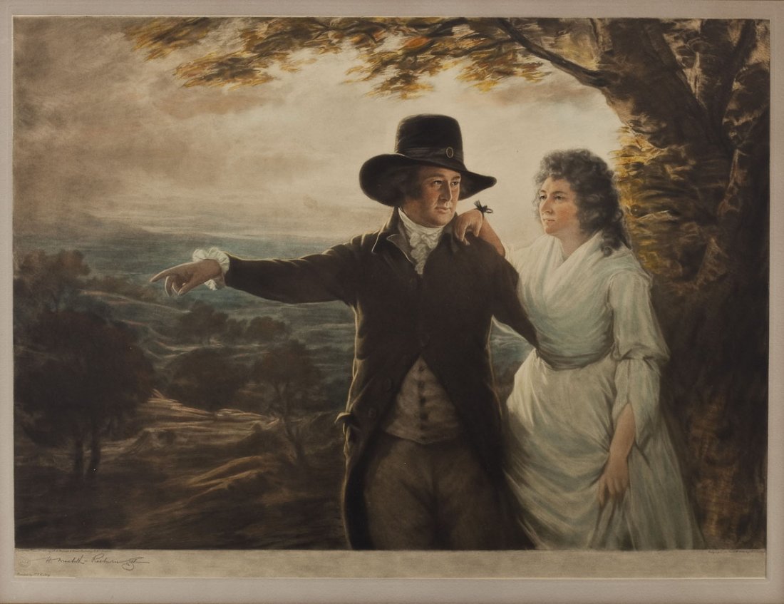 Henry Macbeth Raeburn (Scottish, 1756-1823): DESCRIPTION: Henry Macbeth Raeburn (Scottish, 1756-1823). Mezzotint engraving. Signed artist's proof. Sir John and Lady Clark. Marked at lower left and right by printer, signed in pencil at lower left