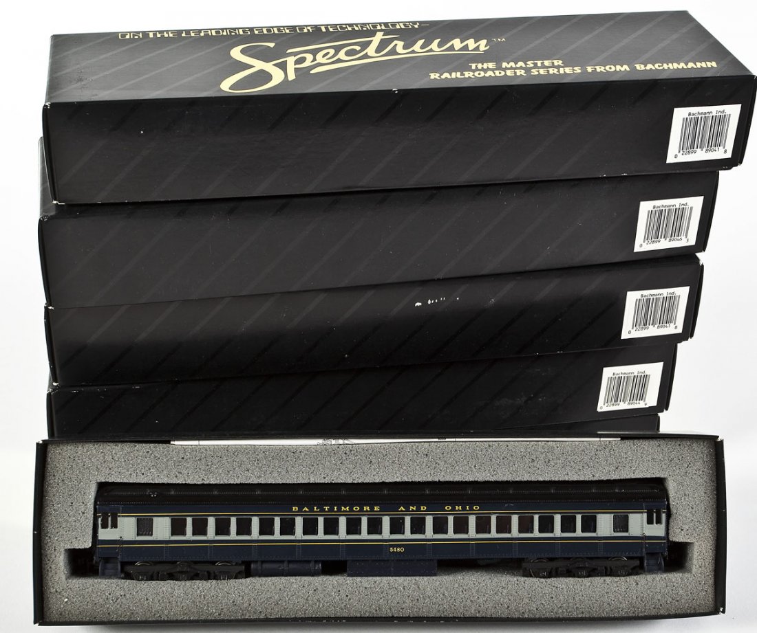 6 Spectrum B&O Passenger Cars: DESCRIPTION: Six Spectrum B&O passenger cars. CONDITION: Appear unused in original boxes.