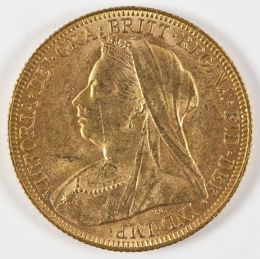 1894 British Gold Sovereign: DESCRIPTION: 1894 British .917 gold sovereign. Obverse with Victoria old head facing left. Reverse with St. George and the dragon. No mint mark. MEASUREMENTS: 7.9881 grams. Actual gold weight .2355 ou