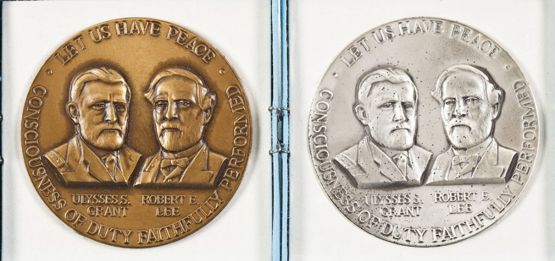 Civil War Centennial .999 Silver & Bronze Medals: DESCRIPTON: Set of two Civil War Centennial medallions by Medallic Art Company. 1961. Includes one in bronze and one in .999 fine silver. Obverse with portraits of Ulysses S. Grant and Robert E. Lee. 