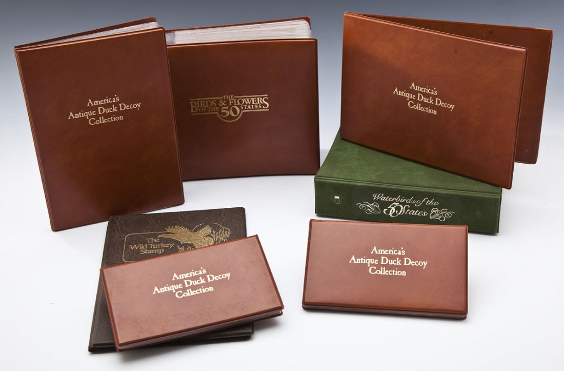 7 Fleetwood Wildlife Stamp & FDC Albums: DESCRIPTION: Seven Fleetwood wildlife stamp and First Day Cover albums. Includes: 1) Two small America's Antique Duck Decoy Collections albums containing nine First Day Covers and informational cards.
