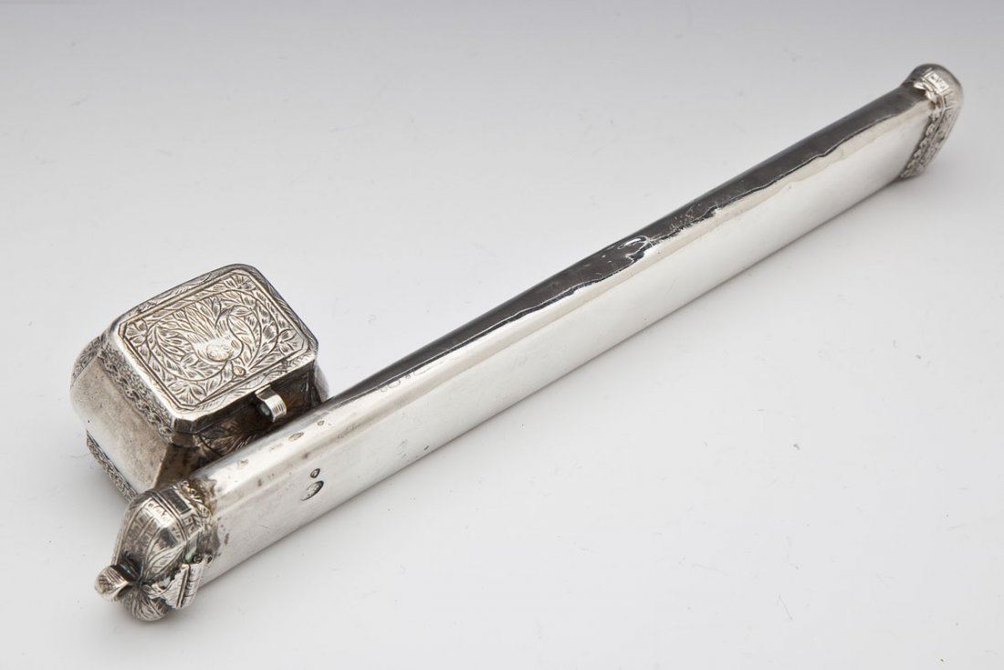 Ottoman Empire Turkish Silver Pen Case & Inkwell