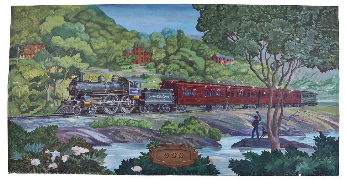 Lumen Martin Winter (American, 1908-1982): DESCRIPTION: Lumen Martin Winter (American, 1908-1982). Wall mural. The Empire State Express, No. 999. 1965. Depicts the flagship high speed passenger locomotive developed for the New York Central & H