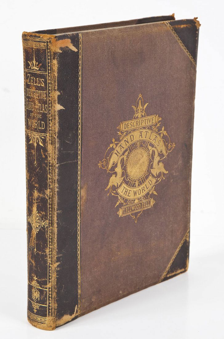 Zell's Descriptive Hand Atlas of the World 1875: DESCRIPTION: Zell's Descriptive Hand Atlas of the World. Written by John Bartholomew, F.R.G.S. Published by T. Ellwood Zell, Philadelphia: 1875. Illstrated with colored maps. Leather bound with gilt t