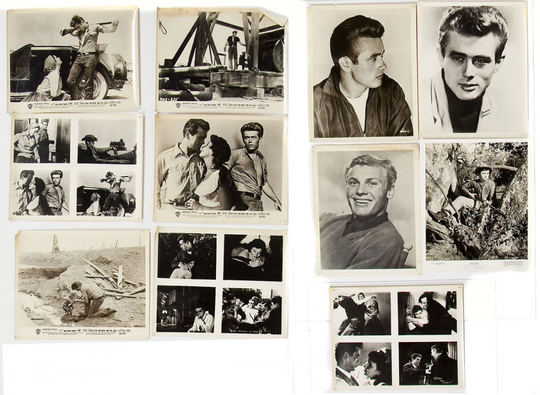 Lot of 11 Movie Stills and Headshots incl James Dean: DESCRIPTION: Lot of eleven photographs. Three headshots including two James Dean and one Tab Hunter. Eight movie stills including Giant, Rebel Without a Cause, East of Eden, and Old Yeller. MEASUREMEN
