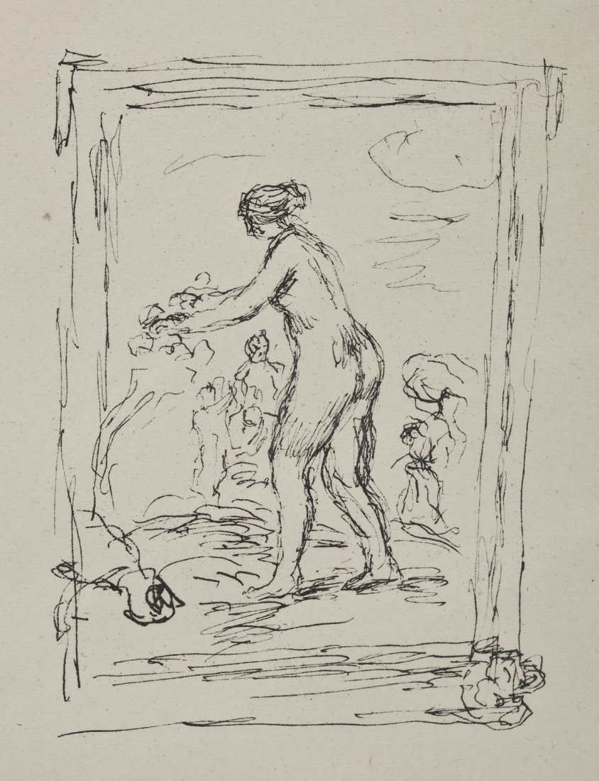 After Pierre-August Renoir (French, 1841-1919): DESCRIPTION: After Pierre-August Renoir (French, 1841-1919). Lithograph on cream wove paper. Femme au Cep de Vigne from L'Album des Douze Lithographies Originales published by Vollard. Stamped signatu