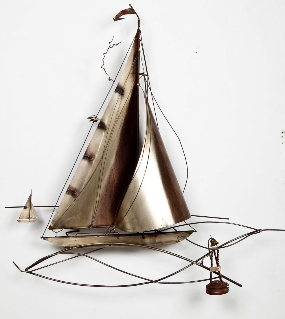 Curtis Jere Ship Wall Hanging: DESCRIPTION: Curtis Jere ship wall hanging. Signed with copyright symbol and "C. Jere 1977". C. Jeré, also known as Curtis Jere, is a compound nom-de-plume of artists Curtis Freiler and Jerry Fels. T