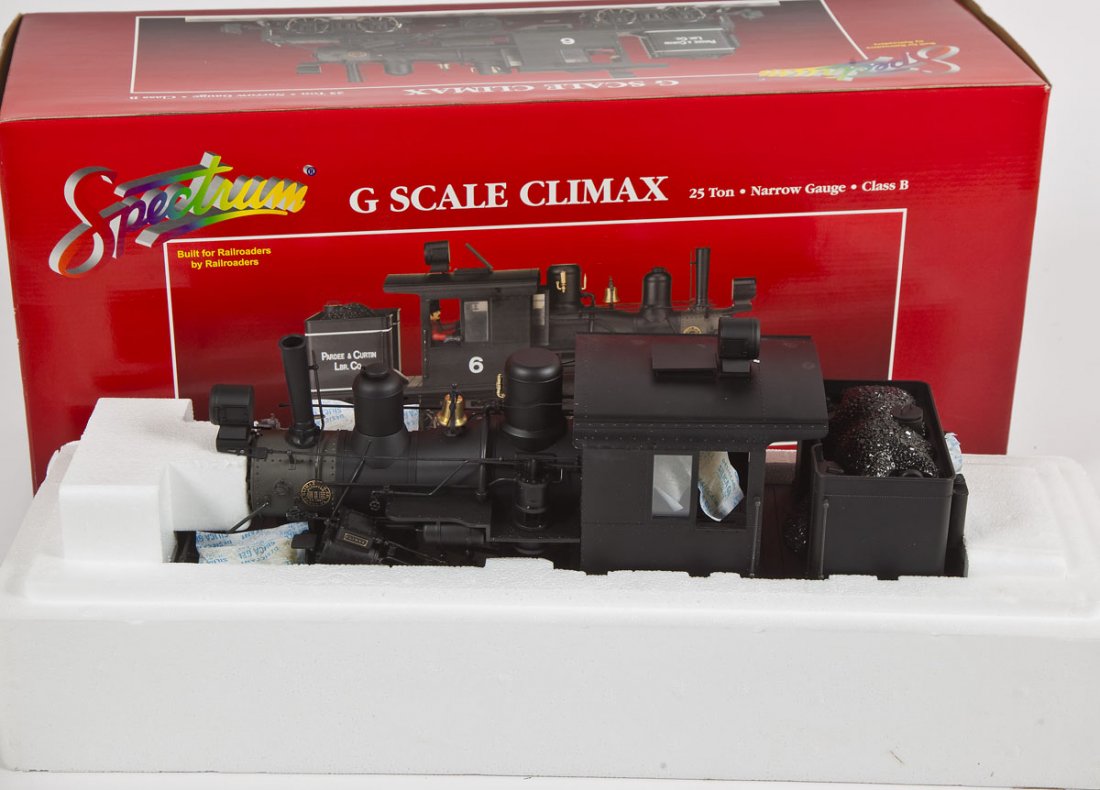 spectrum G scale Class B Climax Locomotive #81181: DESCRIPTION: Spectrum G Scale Narrow Gauge Class B Climax Locomotive #81181. CONDITION: Unused in original box.