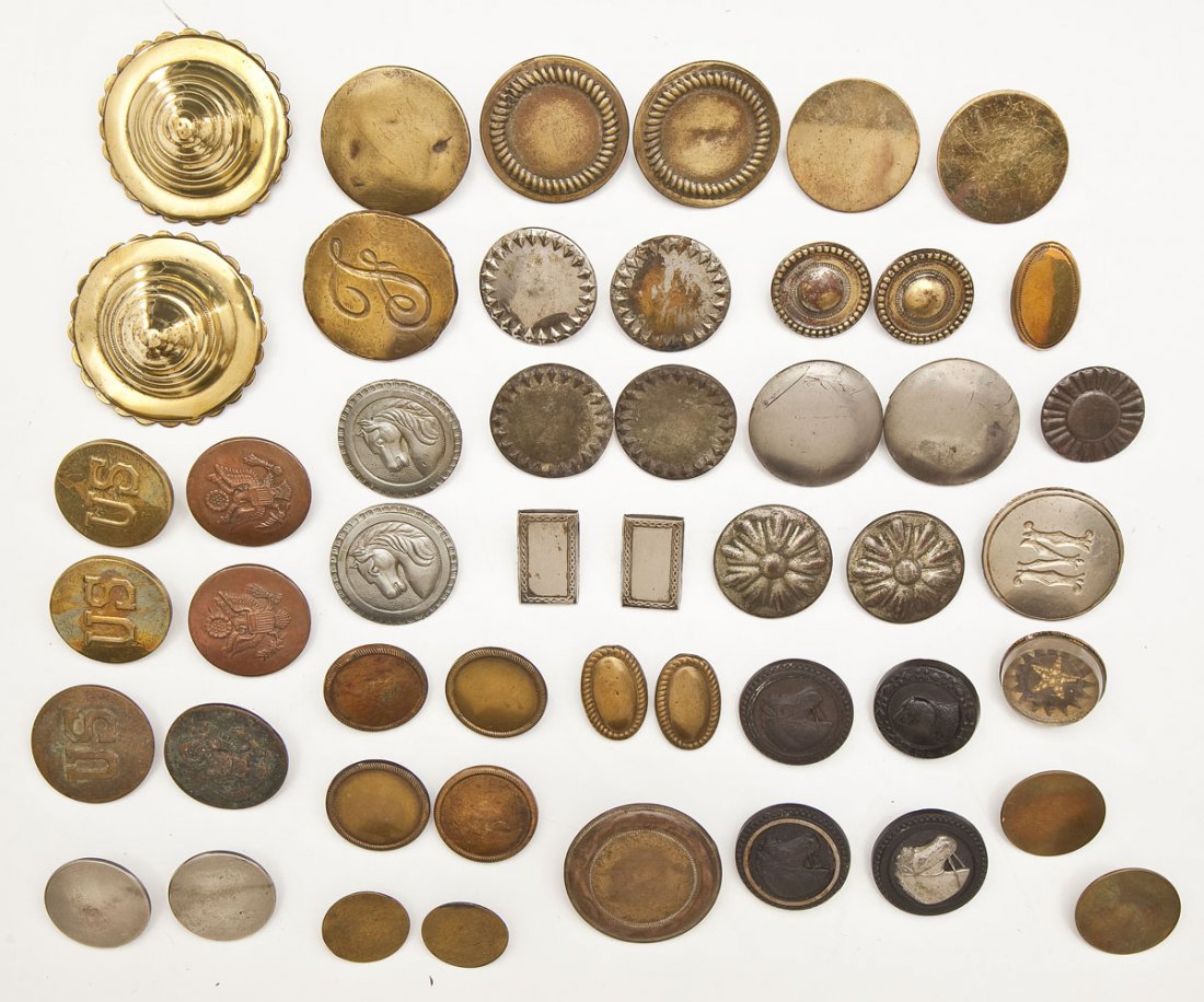 49 Vintage Horse Bridle Rosettes: DESCRIPTION: Forty-nine vintage horse bridle rosettes. In various mixed metals and brass. Some matching pairs. MEASUREMENTS: Various sizes. CONDITION: Rusting, pitting, dimpling, wear consistent with 
