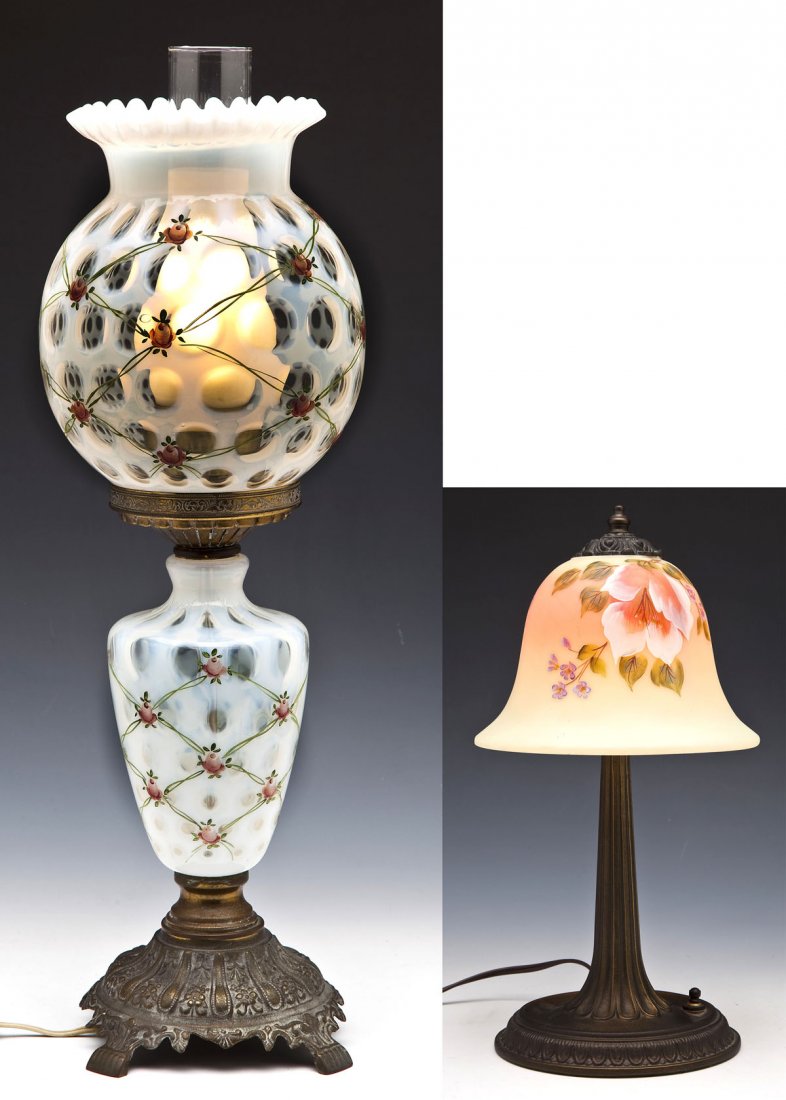 2 Fenton Handpainted Glass Lamps