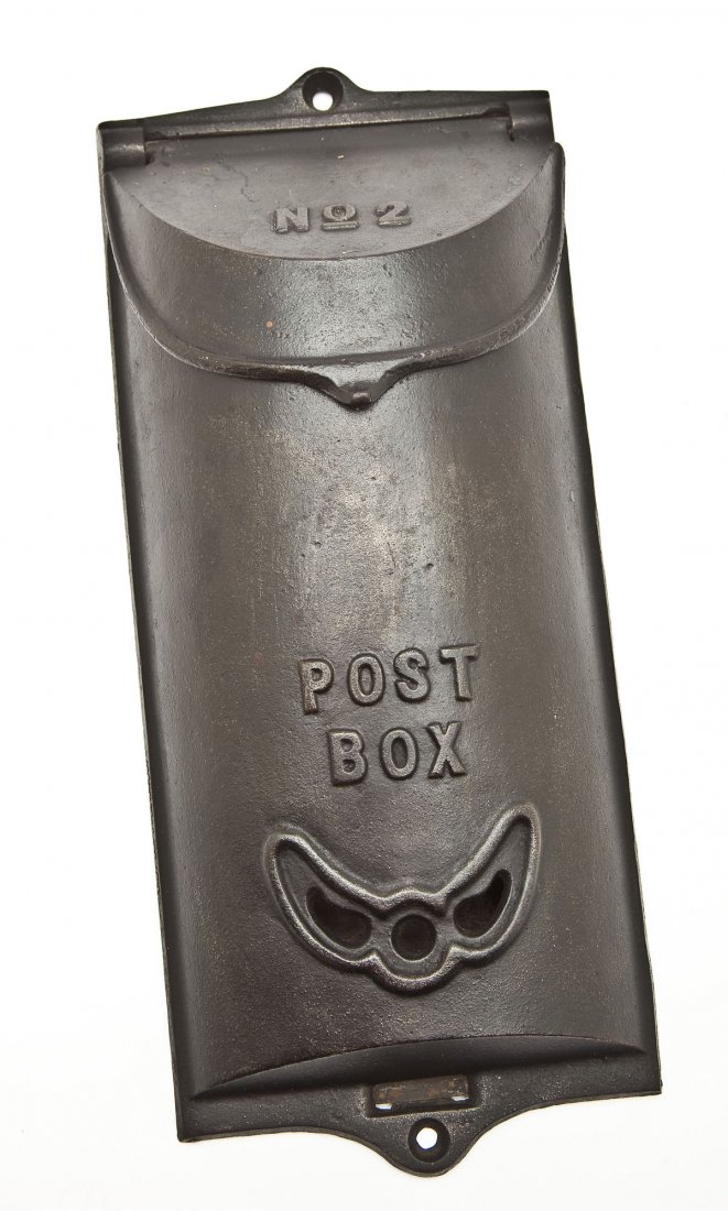 Griswold No. 2 Post Box: DESCRIPTION: Griswold Post Box, No. 2, Griswold, EPU. Catalog/Part No: 347, 348. MEASUREMENTS: 12" long. CONDITION: Minor wear and discoloration to back as expected with age and use.