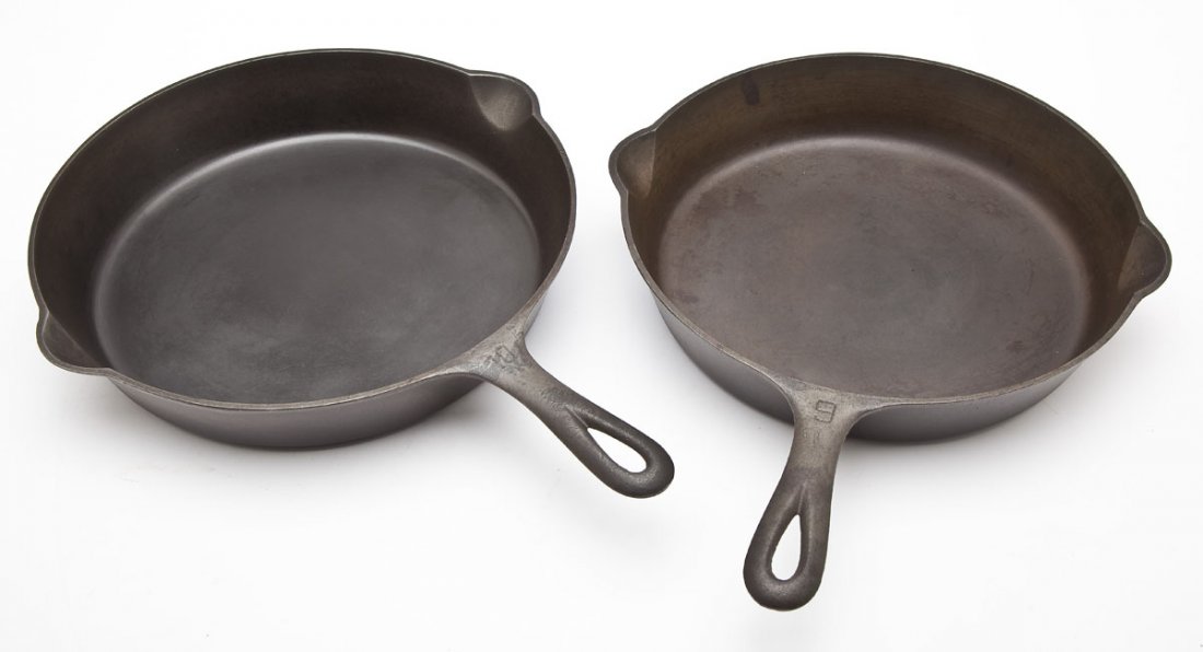 Griswold No. 9 & No. 10 Block Logo Skillets (1 of 2)