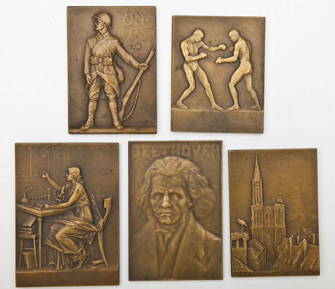 5 French Bronze Commemorative Plaquettes (1 of 2)