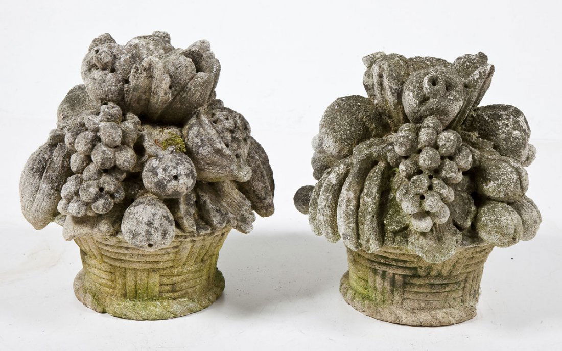 Pr of Italian Limestone Fruit Basket Sculptures (1 of 3)