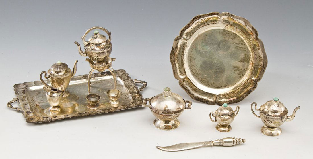 11 Pc Miniature Mexican Silver Tea Set (1 of 6)