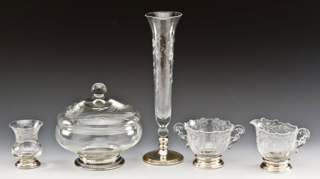 5 Pcs Etched Glass with Sterling Bases (1 of 5)