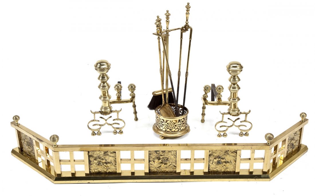 8 Pc Set of Brass Fireplace Accessories (1 of 9)