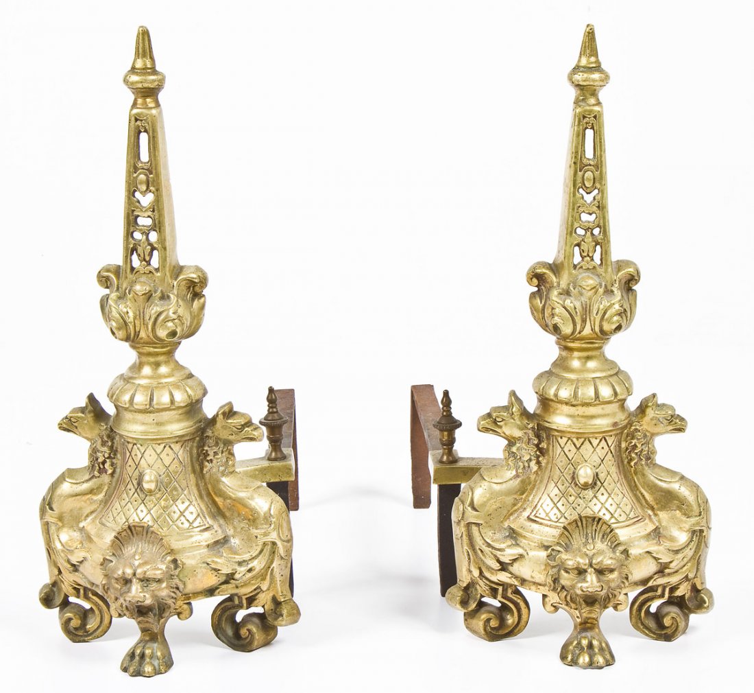 Pair of Neoclassical Brass Andirons (1 of 4)