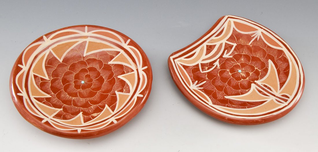 Pair Santa Clara Pottery Sgraffito Dishes (1 of 4)