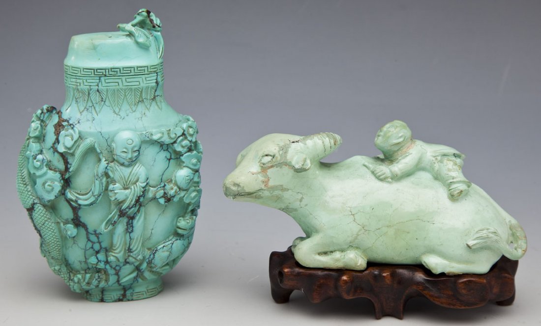 Chinese Carved Turquoise Jar & Figure (1 of 3)