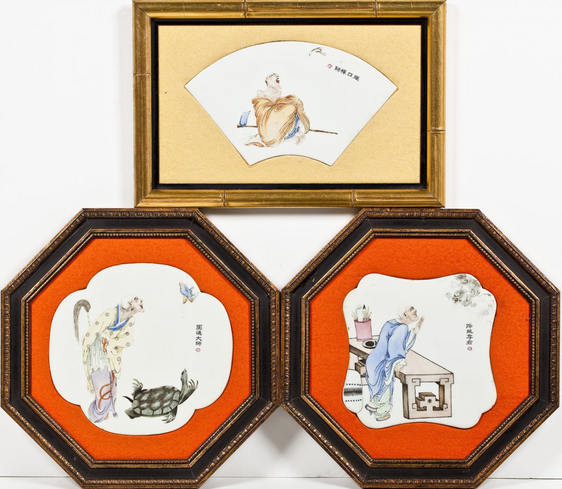 3 Chinese Famille Rose Porcelain Plaques (1 of 7)