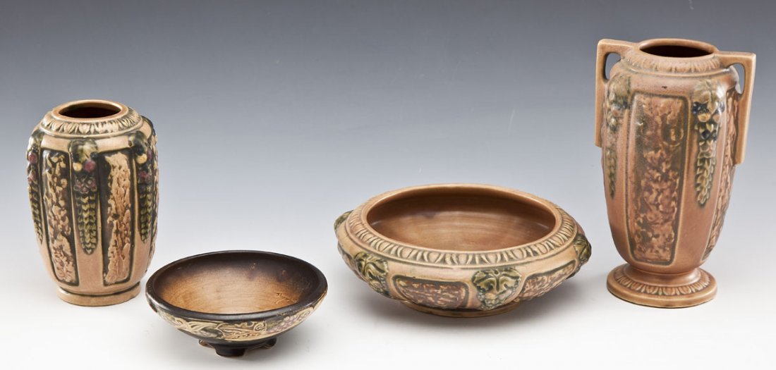 4 Pcs Roseville Florentine Pattern Art Pottery (1 of 7)
