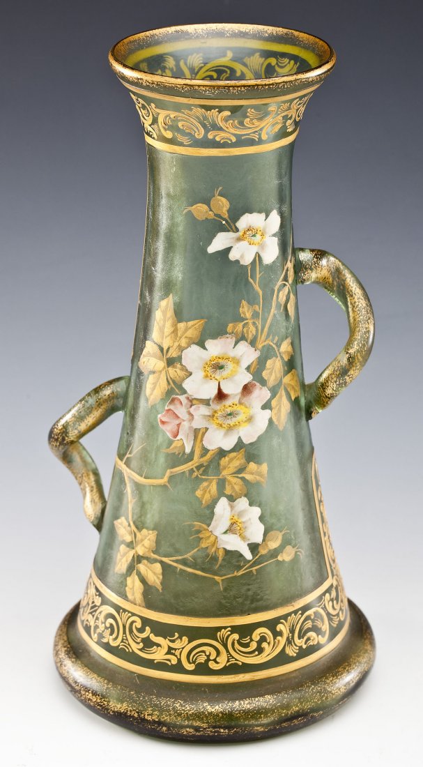 Moser Gilt & Enameled Green Art Glass Vase (1 of 6)