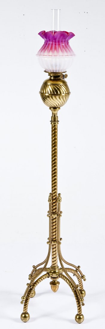 Victorian R. Hollings & Co Brass Piano Lamp (1 of 8)