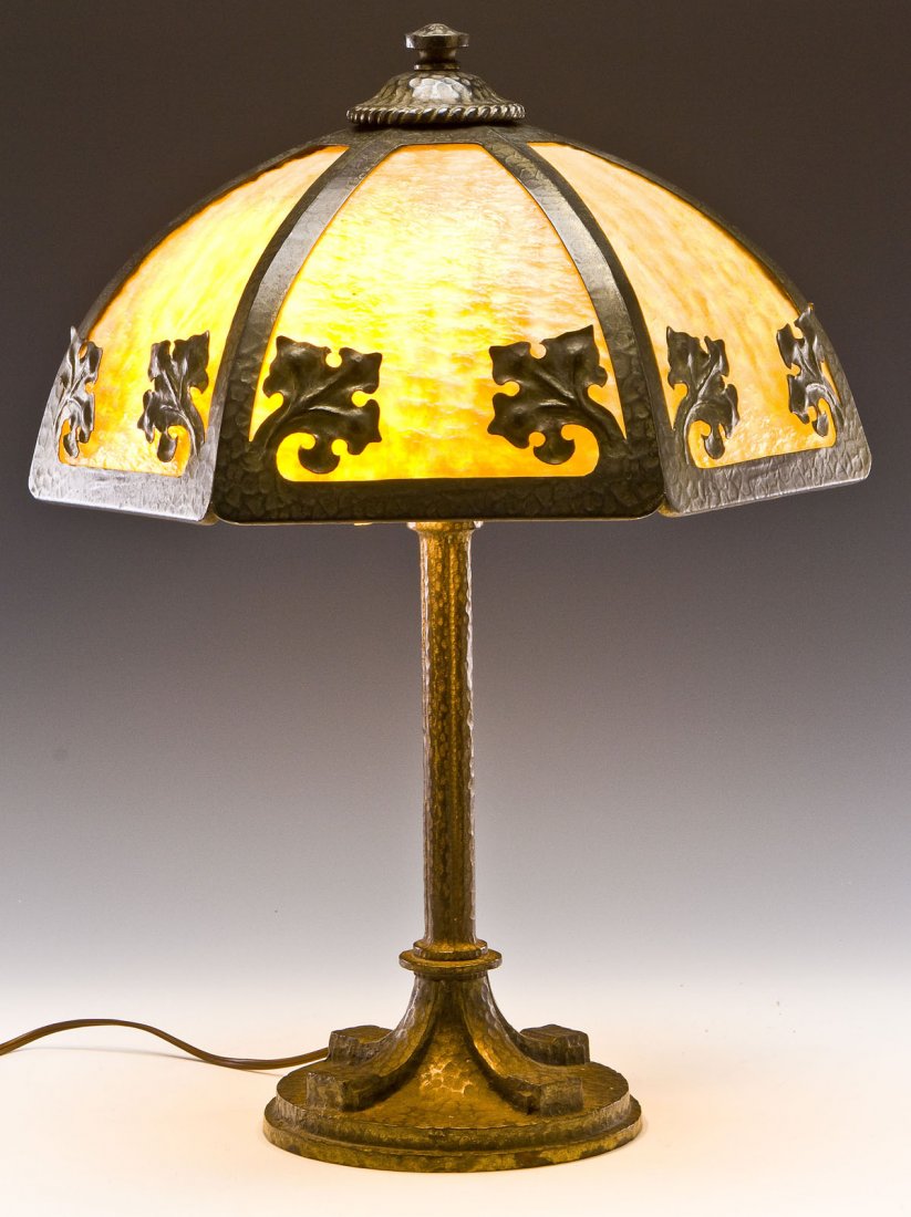 Arts & Crafts Bronze Patinated Slag Glass Lamp (1 of 9)