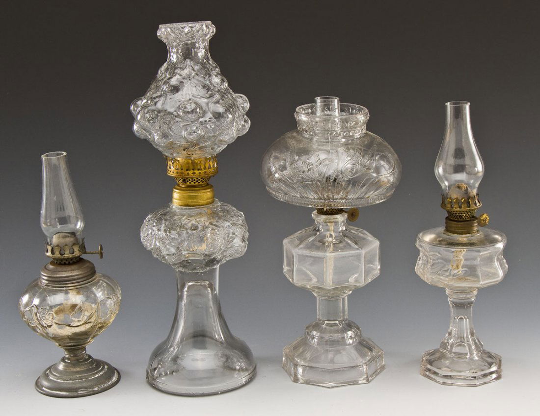 4 Molded Glass Oil Lamps (1 of 3)