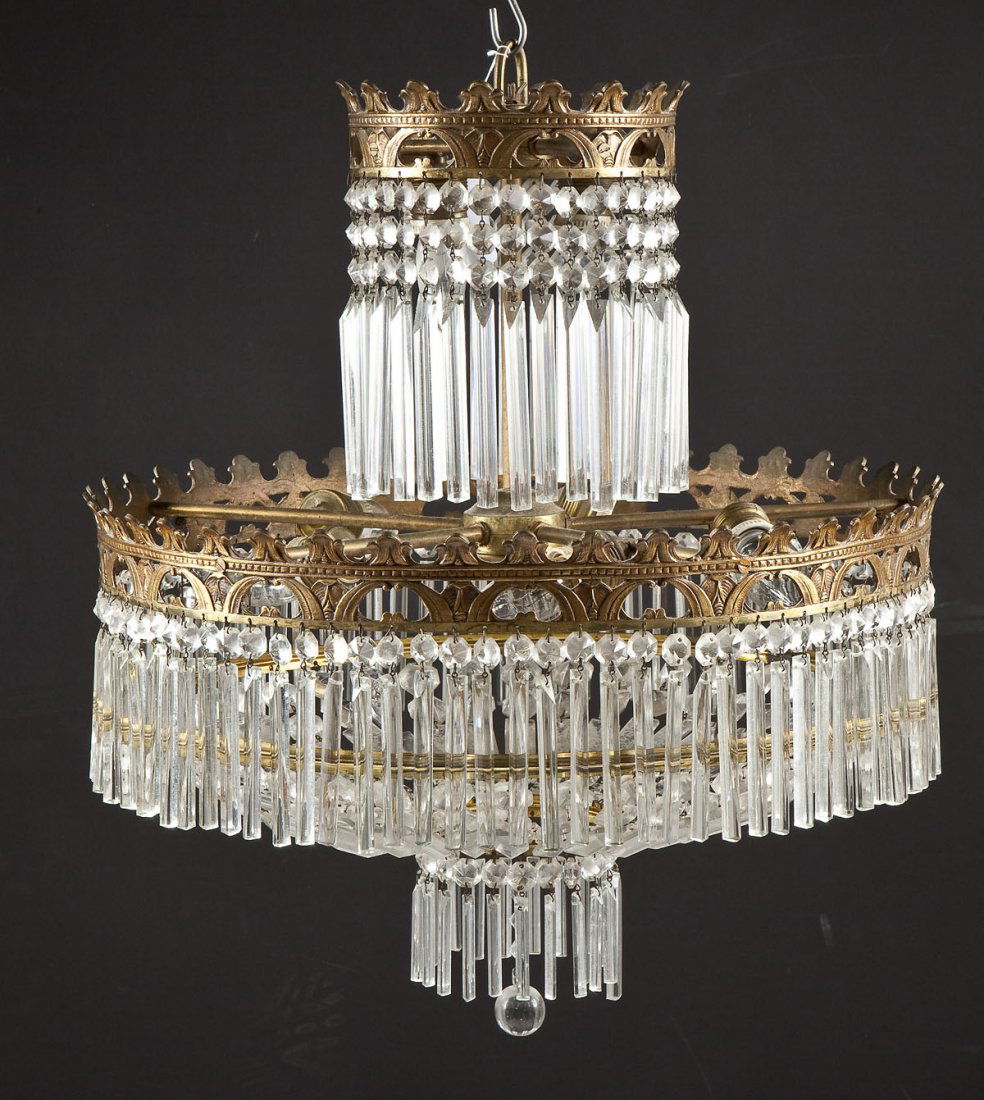 Brass and Glass Seven Light Chandelier (1 of 5)
