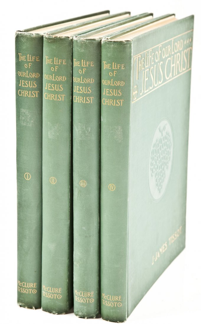 4 Vol The Life of Our Lord Jesus Christ J. Tissot: DESCRIPTION: Four volume set of "The Life of Our Lord Jesus Christ" by James Tissot with personal letter from the author included. Published in 1899. Includes Latin and English translations of Scriptu