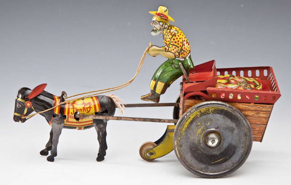 1930s Tin Strauss Jenny the Balking Mule w/ Cart (1 of 7)