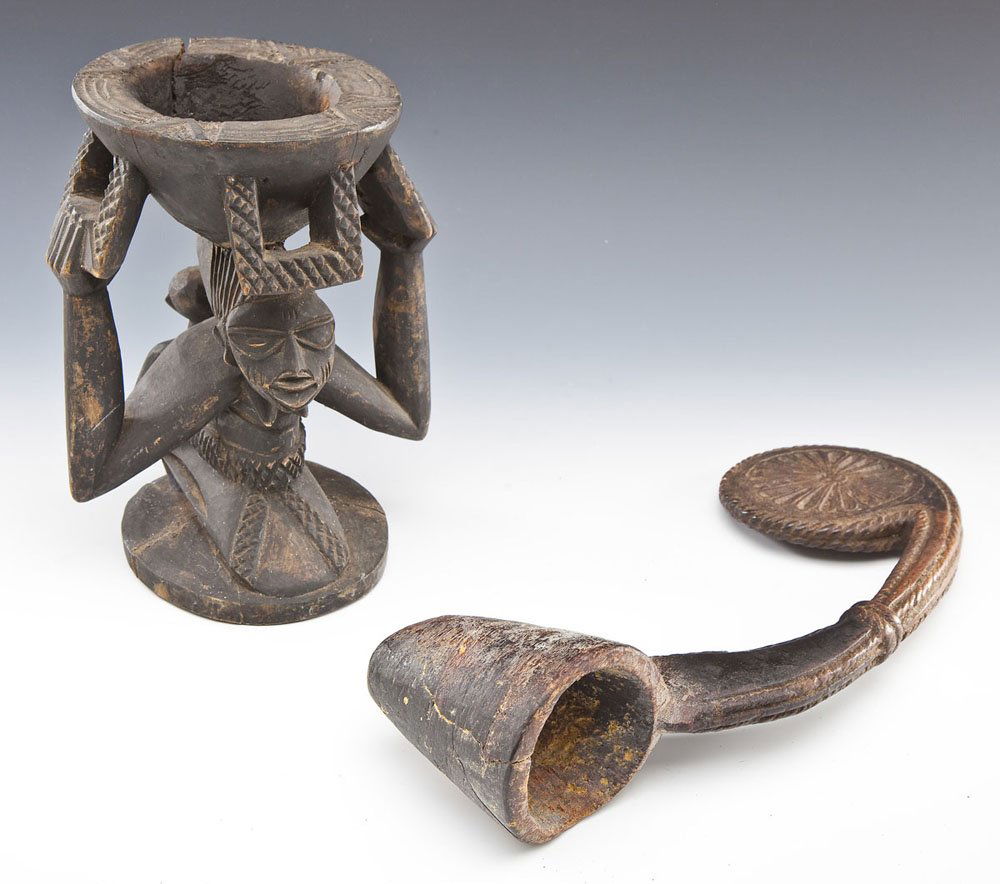 2 Carved African Tools Incl Yoruba Divination Bowl (1 of 2)