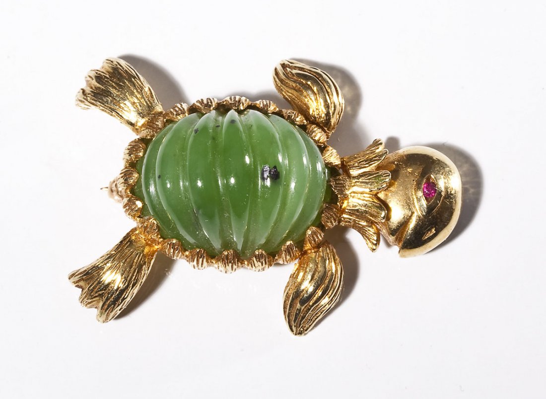 14K & Jade Turtle Brooch (1 of 3)