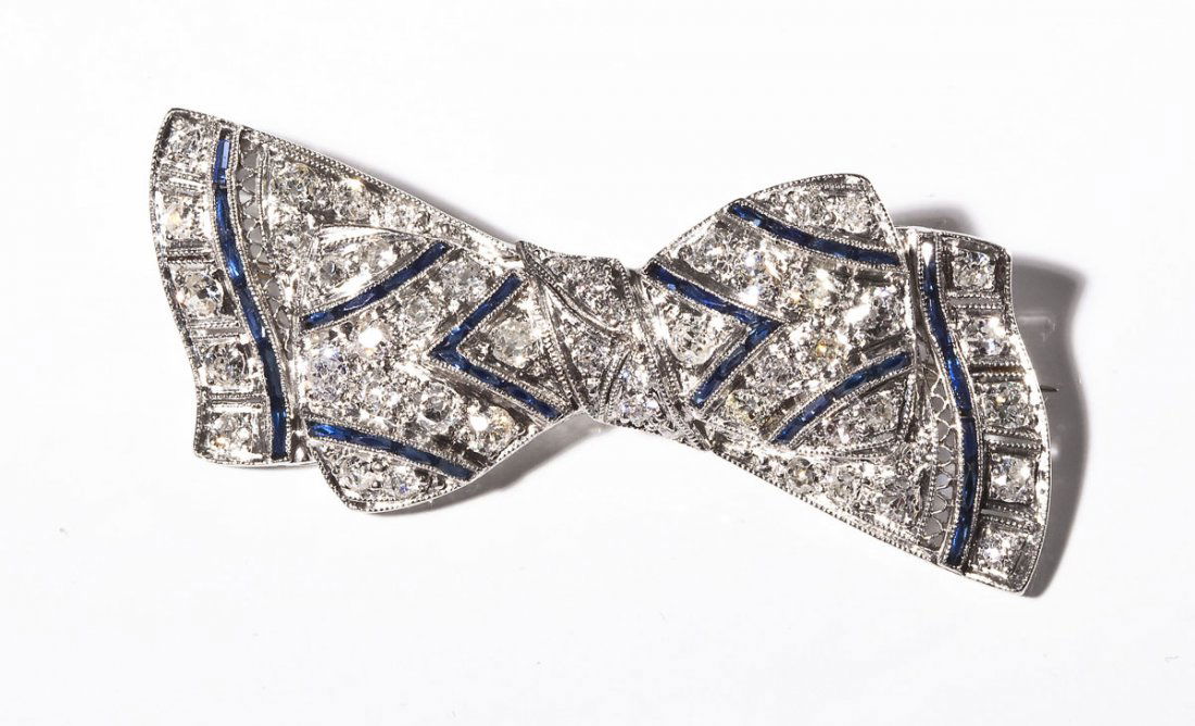 1.50 CTW Diamond & Platinum Deco Bow Brooch (1 of 3)