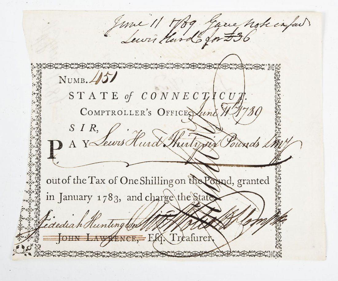 C 1789 Oliver Wolcott Jr Signed Document w/COA (1 of 3)