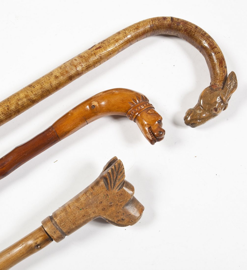 3 Wooden Canes with Zoomorphic Handles (1 of 4)