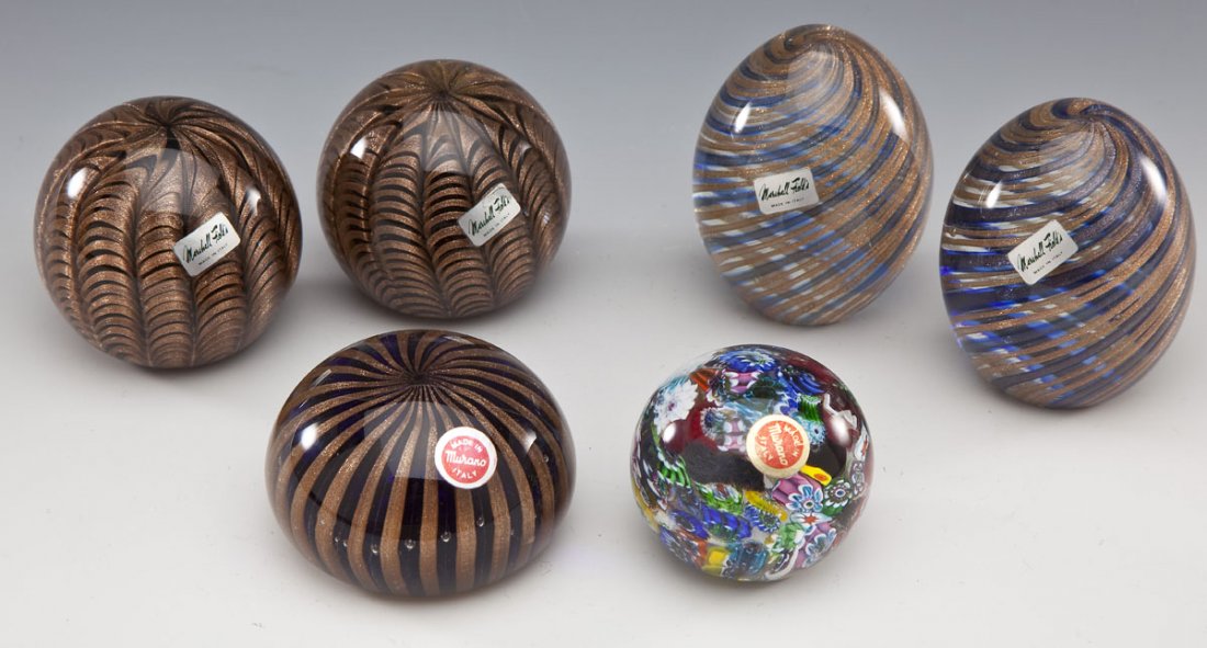 6 Art Glass Paperweights incl Murano (1 of 9)