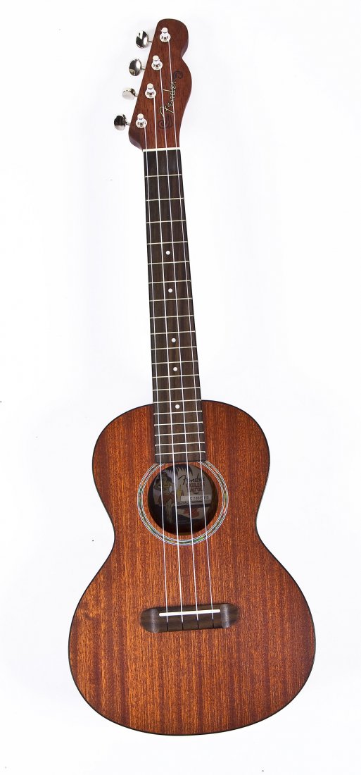 Fender Ukulele Hau-Oli with Gig Bag & Capo: DESCRIPTION: Fender ukulele "Hau'Oli". Serial Number "0I13042019". Includes gig bag, capo and pick. MEASUREMENTS: 27-1/2" long. CONDITION: No defects noted.